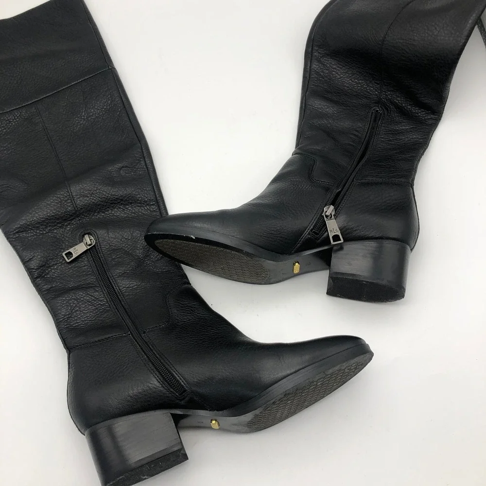 Lauren Ralph Lauren Dallyce Over The Knee Boots Womens 7 Black Leather